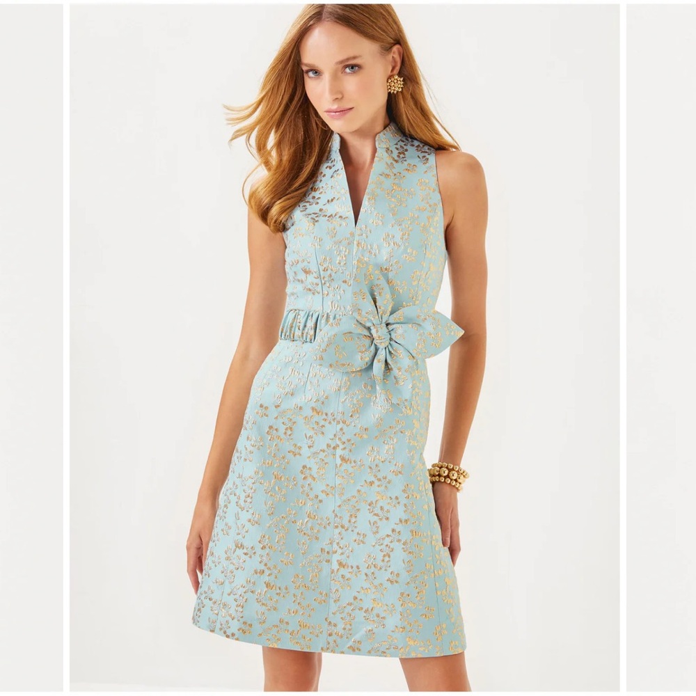 Lilly Pulitzer Sky Blue and Gold Mini Dress